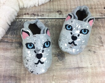 Personalised Snow Leopard Cristmas Baby Shoes - Animal Children's slippers - First Christmas gift - personalised baby gift- baby reindeer