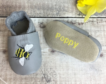 Personalised Embroidered Bee Baby Shoes