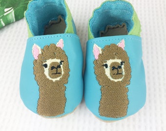 Personalised Turquoise Alpaca Baby Shoes