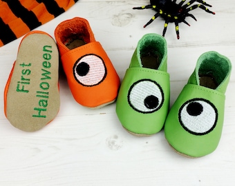 Halloween Baby Shoes- Halloween baby outfit- baby's first Halloween - first Halloween outfit - soft leather baby shoes - Halloween shoes