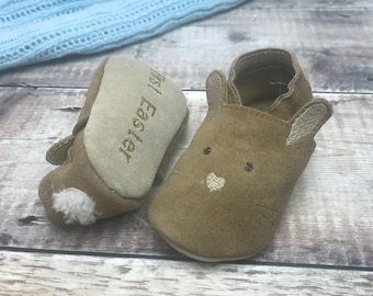 Personalised Suede First Easter Bunny Baby Shoes with Sheepskin Tail