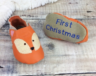 Personalised Fox Christmas Baby Shoes - Fox Children's slippers - First birthday gift - new baby gift - personalised baby gift