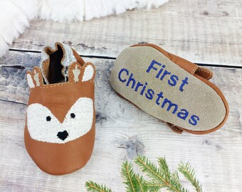 Personalised Deer Fawn Cristmas Baby Shoes - Animal Children's slippers - First Christmas gift - personalised baby gift- baby reindeer