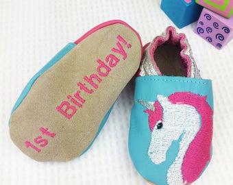 Personalised Unicorn 1st birthday gift - Unicorn Childrens slippers - First birthday gift - new baby gift - personalised baby gift