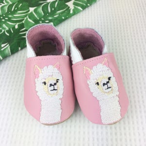 Personalised Alpaca Pink Leather Baby Shoes image 1
