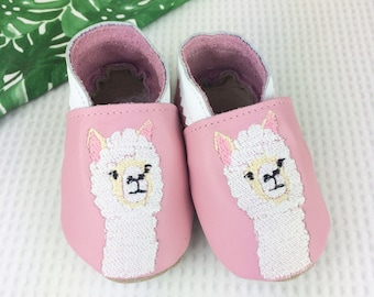 Personalised Alpaca Pink Leather Baby Shoes