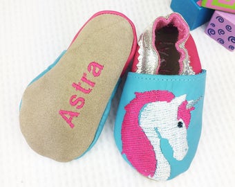 Personalised Unicorn Baby Shoes - Unicorn Childrens slippers - First birthday gift - new baby gift - personalised baby gift