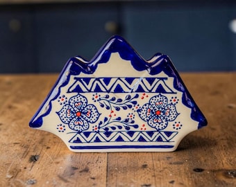Blue Stoneware Napkin Holder - Handmade -