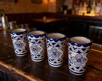Handmade Blue Shot Glasses 4 Set - Stoneware Pottery