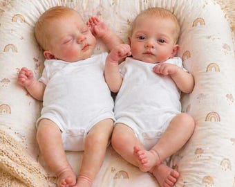 Muñecas gemelas reborn de 45 cm (18 pulgadas), hechas a mano, realistas, artísticas / Piel pintada en 3D, coleccionables, regalo para recién nacidos.