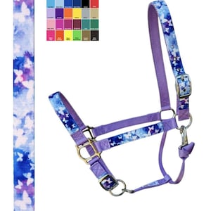 Custom Horse Halter Handmade USA by Halter All, Butterfly, Fairy, Snap Throat, Breakaway, 26 Colors Nylon, Cob WB, 10yrs in business