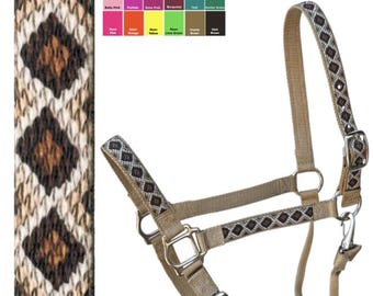 Custom DONKEY Size Halter Handmade USA by Halter All, Rattlesnake, Desert, Snake, Snap Throat, Breakaway, 26 Colors, Med Large, 10yrs
