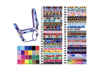 Custom Horse Inlay Halter YOU Design Nylon Handmade USA by Halter All, 25 Colors 50 Patterns, Adj Nose, Snap, Breakaway, Cob, WB, 10yrs