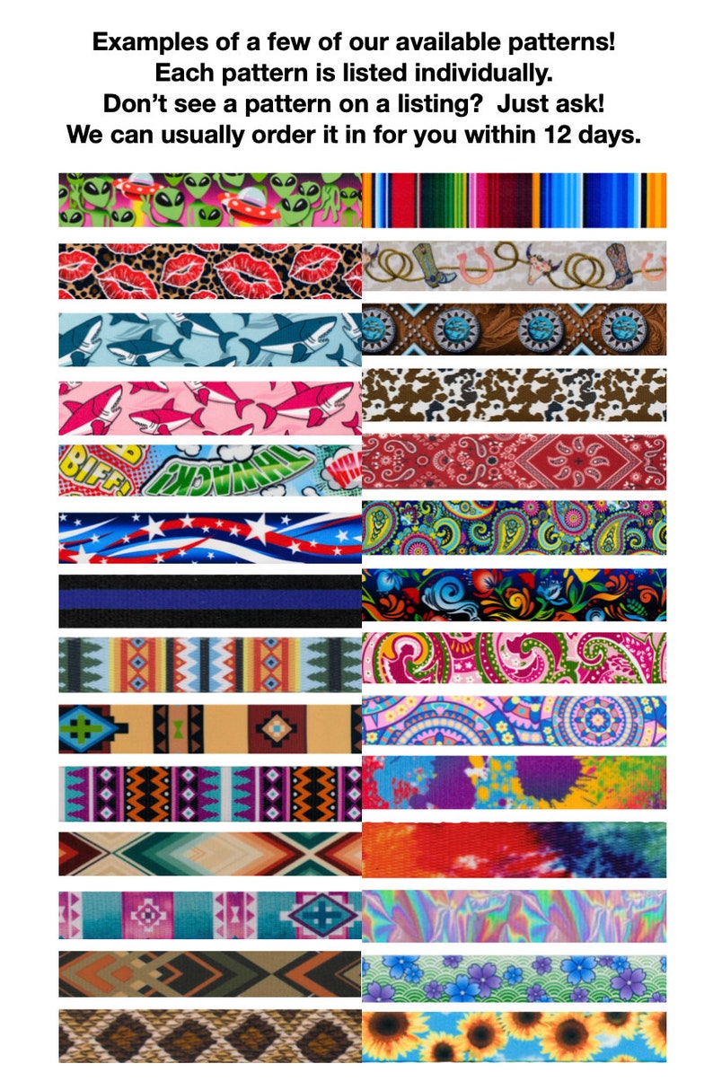 Pu&ograve; includere: Un collage di 18 diversi motivi colorati per tessuti. I motivi includono alieni, labbra, stivali da cowboy, squali, paisley, stelle e motivi geometrici.  Esempi di alcuni dei nostri motivi disponibili! Ogni motivo &egrave; elencato individualmente. Non vedi un motivo in un elenco? Chiedi pure! Di solito possiamo ordinarlo per te entro 12 giorni.