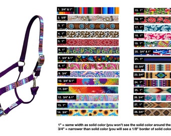 Custom Horse Inlay Halter YOU DESIGN Nylon Handmade USA by Halter All, 23 Colors/28 Patterns, Adjustable Nose, Snap, Breakaway, Open 10yrs