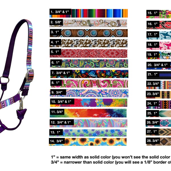 Custom Horse Inlay Halter YOU DESIGN Nylon Handmade USA by Halter All, 23 Colors/28 Patterns, Adjustable Nose, Snap, Breakaway, Open 10yrs