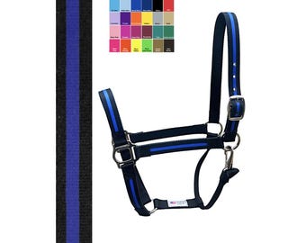 Custom Horse Halter Handmade USA by Halter All, Thin Blue Line Police First Responder, Snap Throat, Breakaway, 26 Colors, 10yrs in business