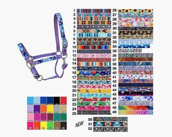 Custom Horse Inlay Halter YOU Design Nylon Handmade USA by Halter All, 25 Colors 50 Patterns, Adj Nose, Snap, Breakaway, Cob, WB, 10yrs