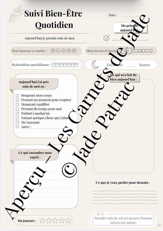 Self Care Tracker à imprimer | Suivi bien-être PDF | Routine bien-être | Développement personnel | Planner self care