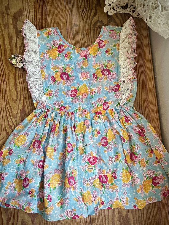 Handmade Vintage Blue Floral Childs Dress