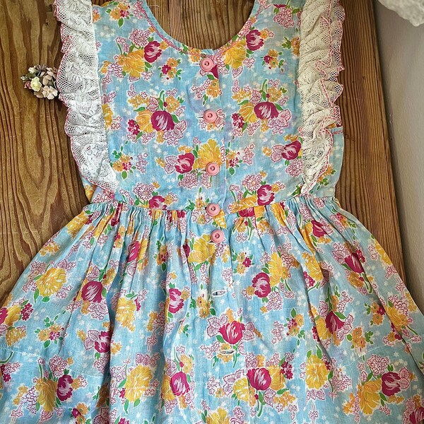 Handmade Vintage Blue Floral Childs Dress