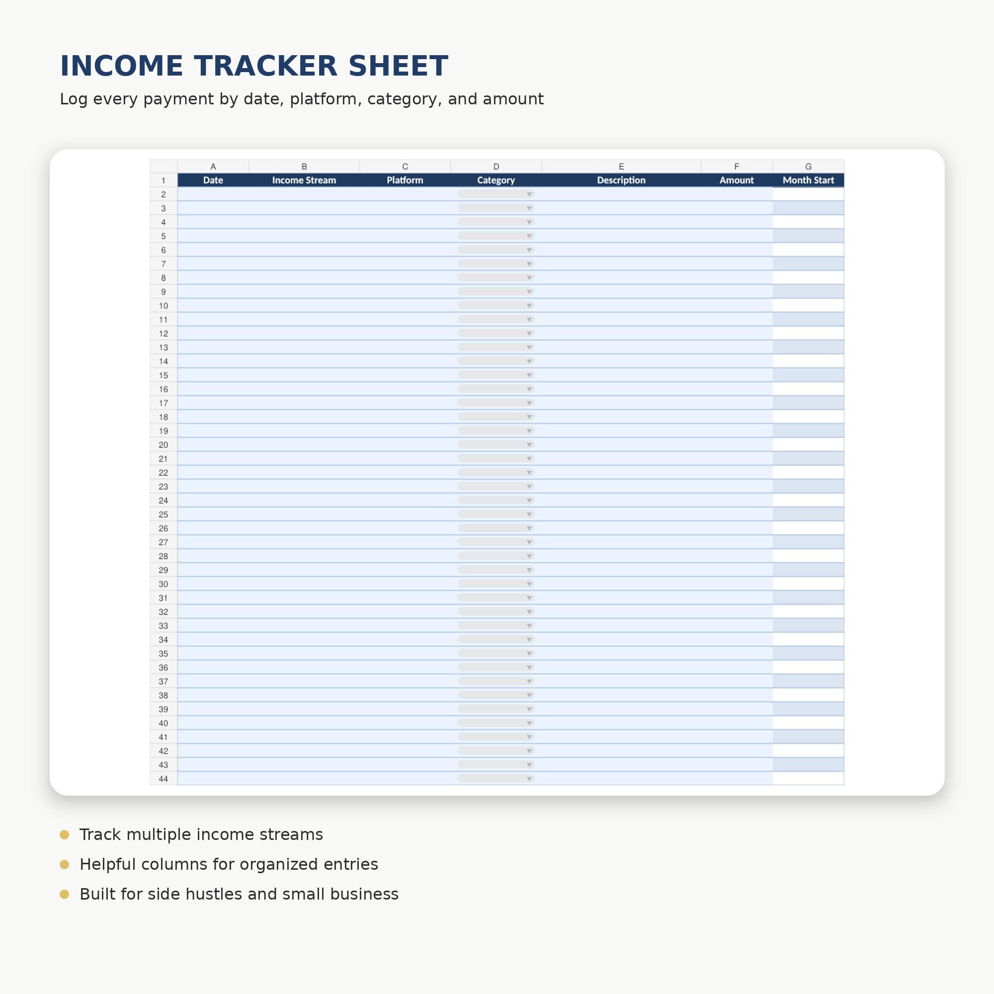 Income Tracker Spreadsheet | Side Hustle & Multiple Income Streams ...
