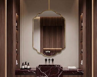 Handcrafted Ceiling-Mount Scalloped Mirror | Elegant Floating Pendant Vanity Decor-Brass mirror.bathroom mirror