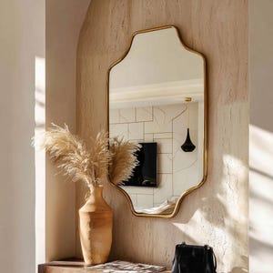 Handcrafted Capped Arch Brass Mirror | Elegant Stepped Wall Decor-vanity mirror