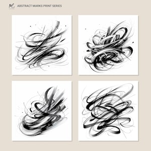 Serie completa de marcas abstractas · Palabras sin palabras · Paquete de 4 láminas de arte abstracto para pared · Descarga digital
