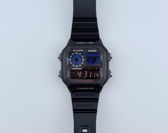 Custom Modded Casio AE1200 Watch With Blue And Negative Filter Custom Mods