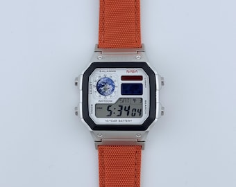 Casio AE1200 NASA Earth Watch with Blue And Red Filters And Orange Band Custom Mods