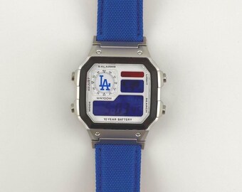 Custom Casio AE1200 Watch, Dodgers Logo, Blue Band, Red Filter Mods