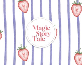 Strawberry Stripe Seamless Pattern, Watercolor Strawberry Digital Paper, Nursery Fabric Design
