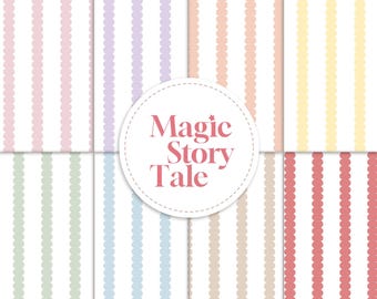 Pastel Scallop Stripe Seamless Pattern Bundle, Wavy Stripe Digital Papers (8 Pack)