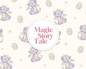 Baby Dragon Seamless Pattern, Cute Dragon Egg Digital Paper, Nursery Kids Fabric Design