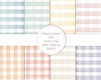 Pastel Gingham Digital Paper Bundle, 8 Seamless Plaid Patterns (Digital Download)