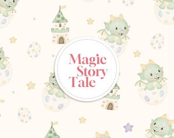 Baby Dragon Egg Seamless Pattern, Cute Fantasy Castle Digital Paper, Nursery Fabric Design