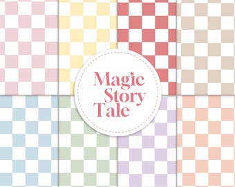 Pastel Checkerboard Digital Paper, Seamless Checkered Patterns, Scrapbook Backgrounds (Digital Download)