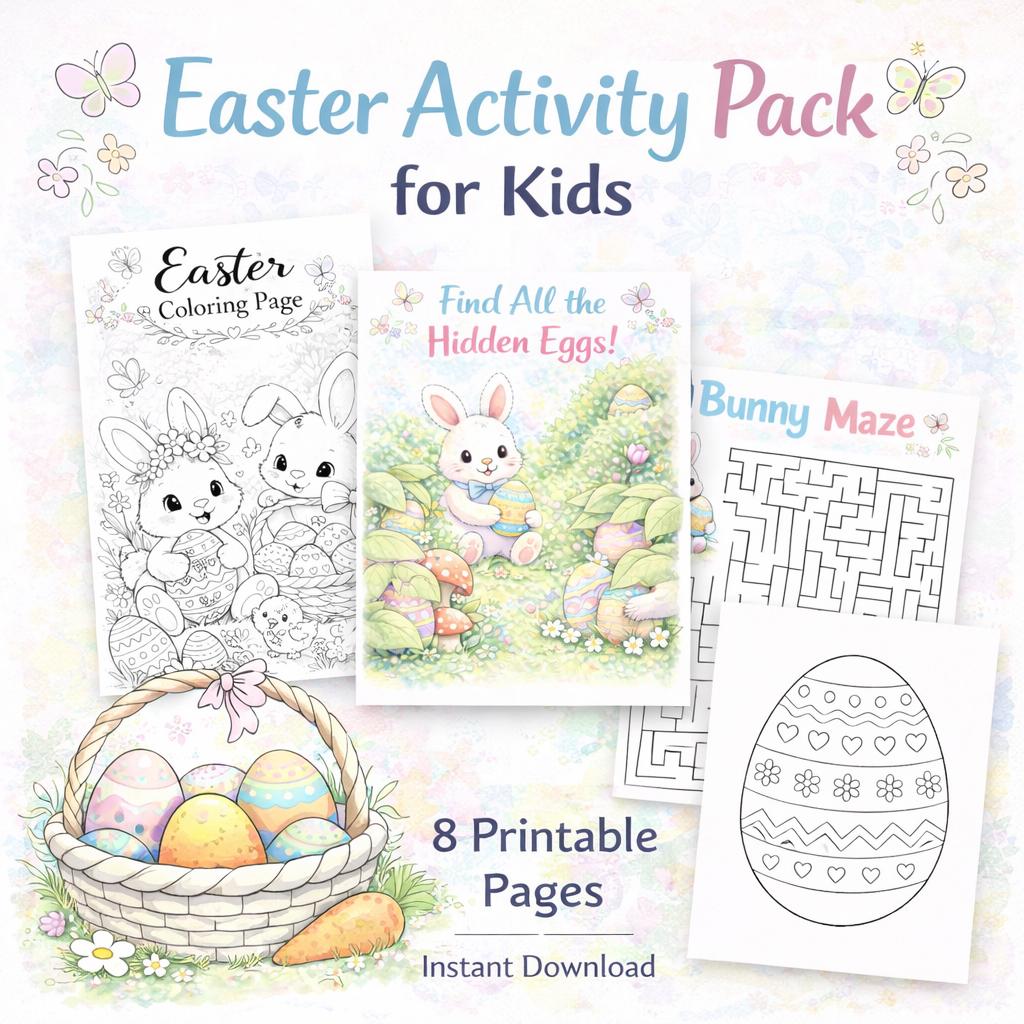 Easter Activity Pack Printable for Kids, Easter Coloring Pages and ...