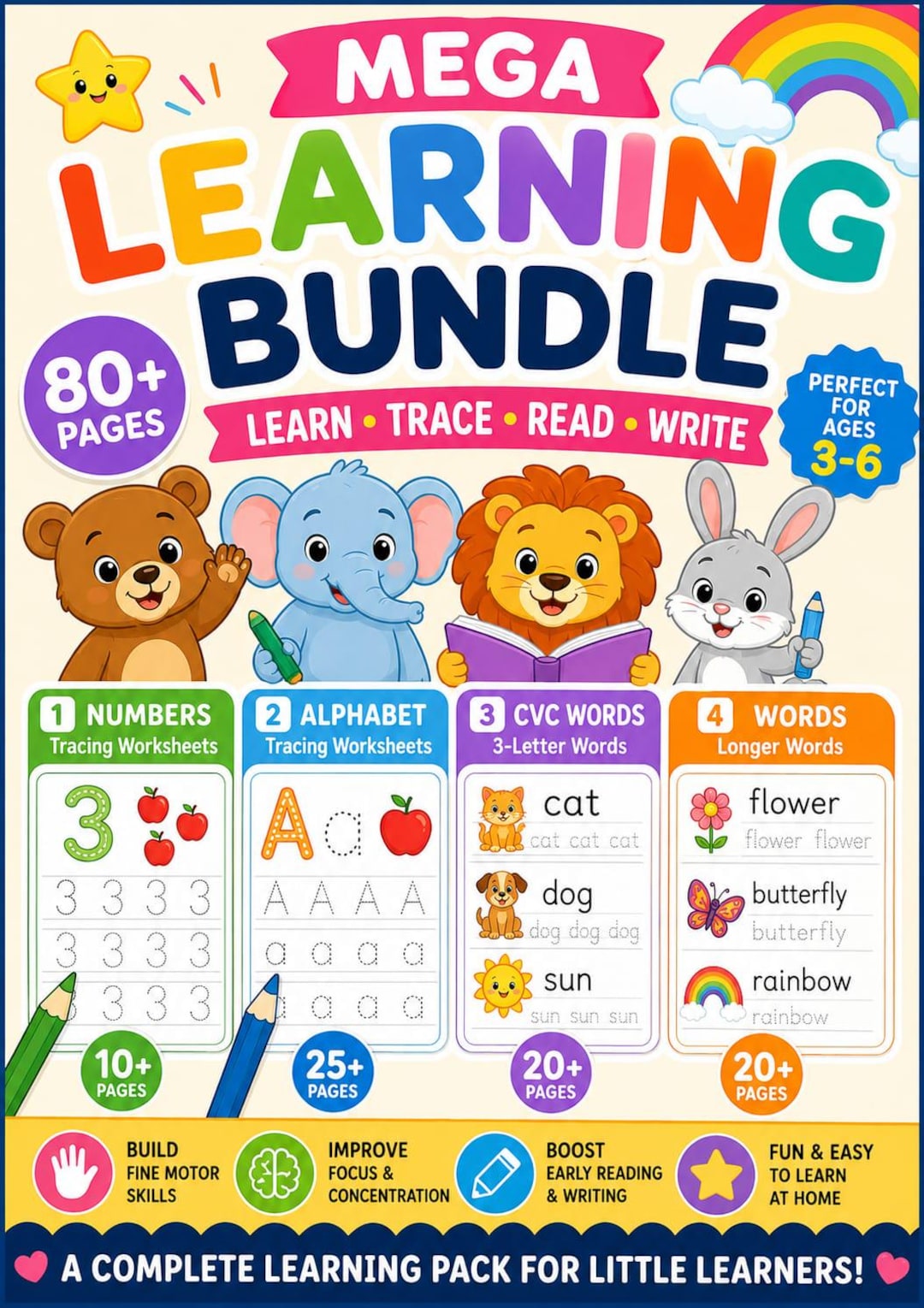 Preschool Learning Bundle – Numbers, Alphabet, CVC Words Tracing ...