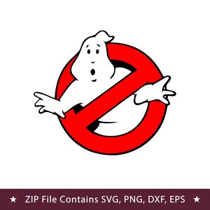 May include: A white cartoon ghost character inside a red circle with a red slash through it. The ghost has a surprised expression and outstretched arms. The image includes the text "ZIP File Contains SVG, PNG, DXF, EPS".