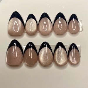 press on nails - classic black frenchies w cat eye base