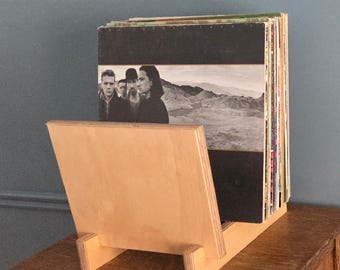 Wood stand for vinyl LP record collection