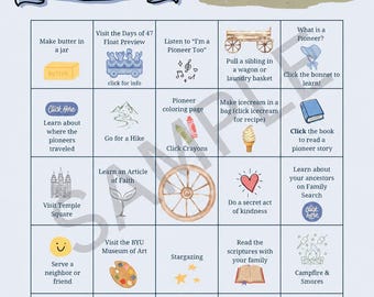 Pioneer Day BINGO for Kids, LDS- INTERACTIVE