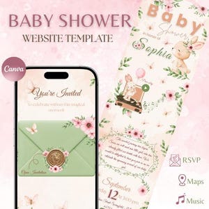 Editable Baby Shower Web Invitation, Bunny Baby Shower Invite, Floral Rabbit Invitation, Canva Template, Digital Invitation, Instant Access