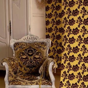 Restored Vintage Damask Wallpaper, Yellow Black Historic Pattern (1900-1950), Non-Woven Sample Available