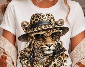 Boujee Leopard PNG, Luxury Leopard Fashion Graphic, Glam Animal Print Design, Chic Boutique Sublimation PNG, Trendy Leopard Girl Art
