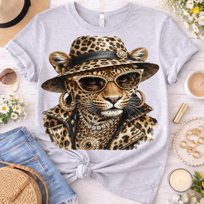 Boujee Leopard PNG, Luxury Leopard Fashion Graphic, Glam Animal Print Design, Chic Boutique Sublimation PNG, Trendy Leopard Girl Art image 6