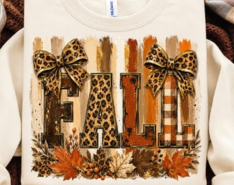 Fall Coquette Leopard PNG, Autumn Floral Bow PNG, Cute Pumpkin Leaves Digital Download, Preppy Fall Sublimation Design, Shirt PNG