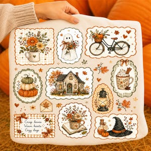 Cottagecore Fall PNG, Vintage Autumn Ghost Collage, Cozy Pumpkin Floral Coquette, Summerween DTF Sublimation, Retro PNG image 3